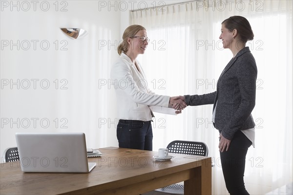 Businesswomen shaking hands at office