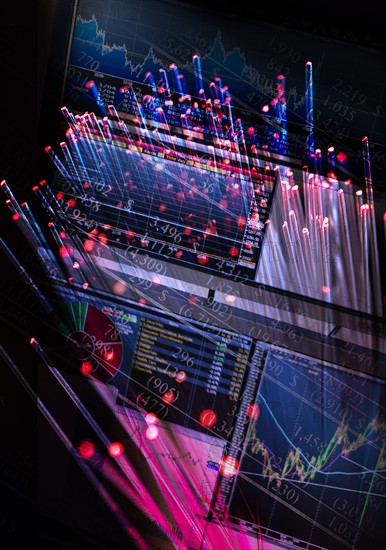 Hologram of fiber optics and computer.