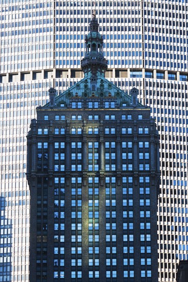 USA, New York State, New York City, Old building against modern skyscraper