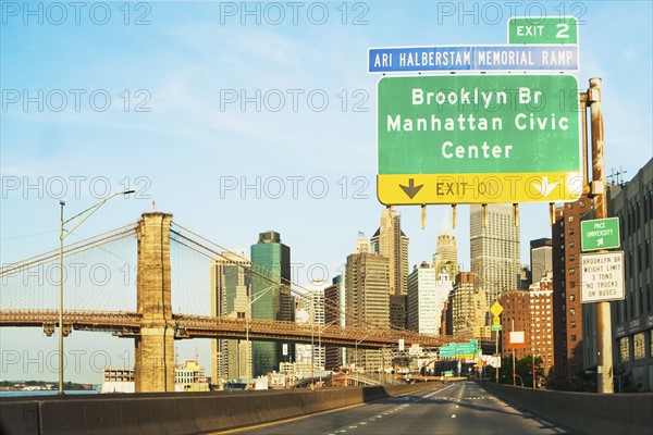 USA, New York State, New York City, Cityscape with Brooklyn Bridge