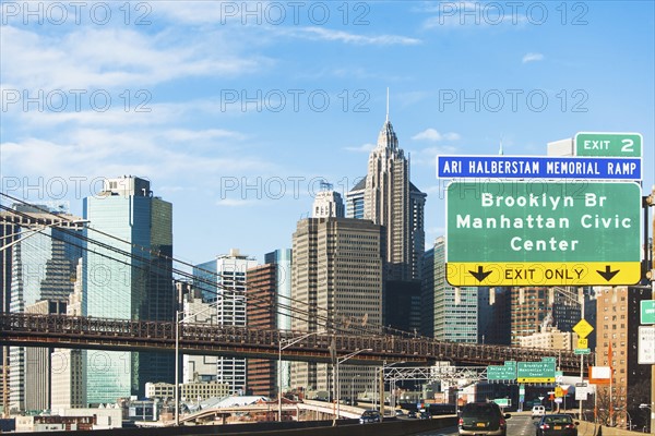 USA, New York State, New York City, Cityscape with Brooklyn Bridge