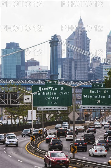 USA, New York State, New York City, Cityscape with Brooklyn Bridge