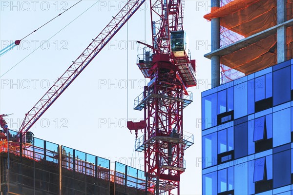 USA, New York State, New York City, Manhattan, Crane at construction site