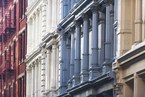 USA, New York State, New York City, Manhattan, Colorful facades of townhouses