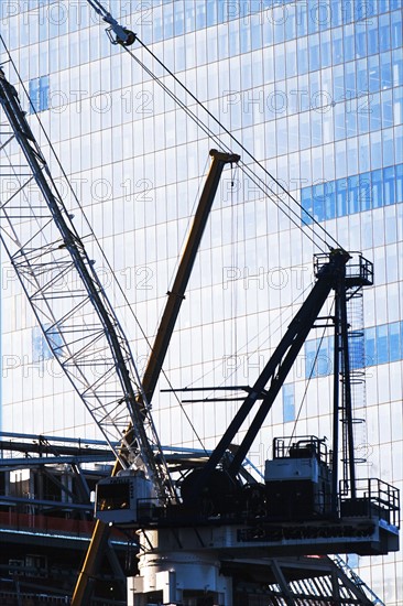 USA, New York State, New York City, Manhattan, Detail of crane and office building