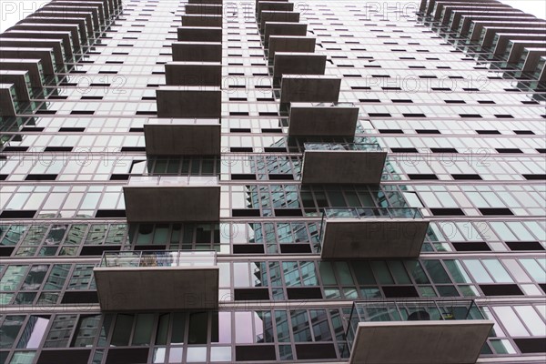 USA, New York State, New York City, Manhattan, Low angle view of facade with balconies