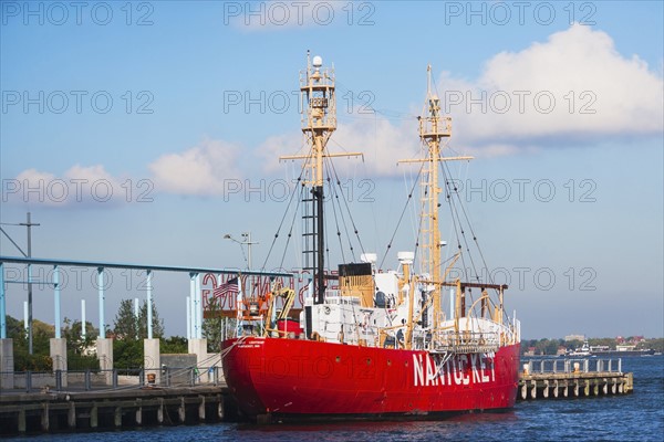 USA, New York State, New York City, Old red ship in harbor