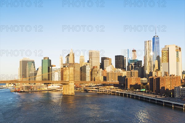 USA, New York State, New York City, Manhattan, City skyline with Brooklyn Bridge