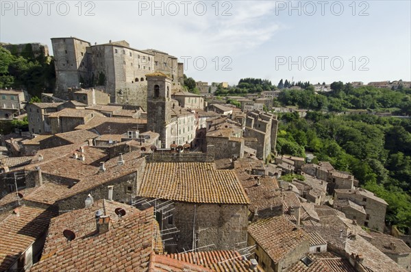 Italy, Tuscany, Sorano, Tile roofs of old town