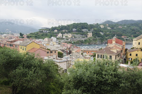 Italy, Liguria, Sestri Levante, Cloudy sky over town