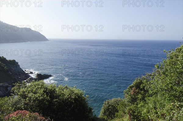 Italy, Liguria, Sestri Levante, Clear sky over sea, view from hill