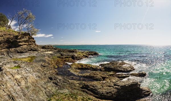 Australia, New South Wales, Port Macquarie, Rocky beach at ocean