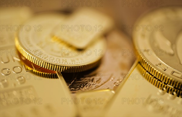 Close-up of gold coins.
