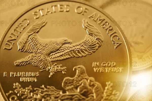 Close-up of gold coins.