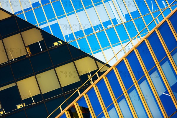 USA, New York, New York City, Geometric shapes of glass facade