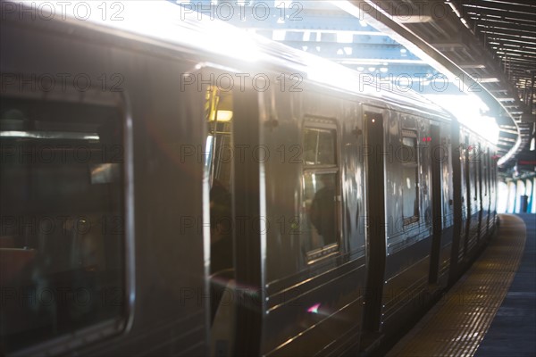 USA, New York, New York City, Subway train at station