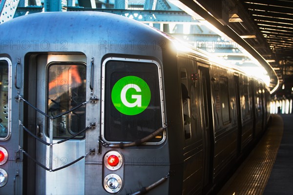 USA, New York, New York City, Subway train at station