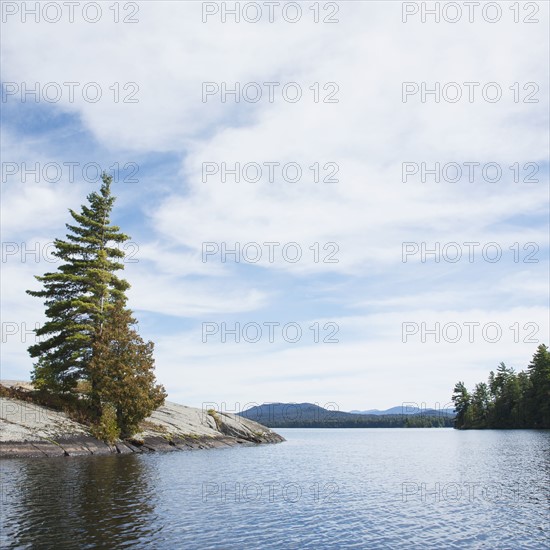 USA, New York State, Sunny day over Upper Saranac Lake