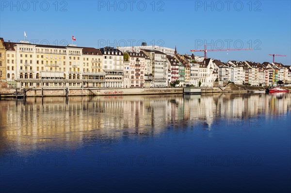 Switzerland, Basel, Basel-Stadt, Houses by Rhine River