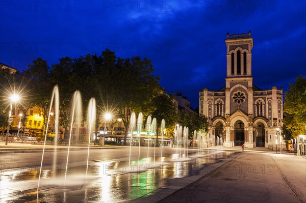 France, Auvergne-Rhone-Alpes, Saint-Etienne, Saint-Charles-de-Borrome Cathedral at night