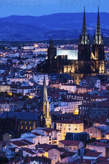 France, Auvergne-Rhone-Alpes, Clermont-Ferrand, Cityscape at dusk