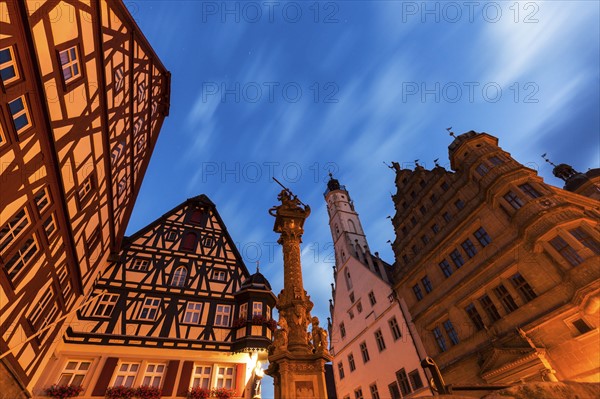 Germany, Bavaria, Rothenburg, Low angle view of half-timbered houses at Market Square