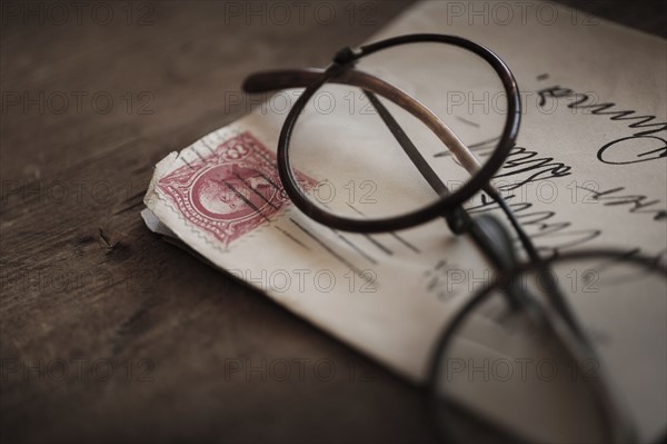 Antique eyeglasses with envelope.