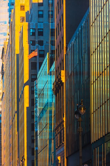 USA, New York State, New York City, Downtown skyscrapers at sunrise