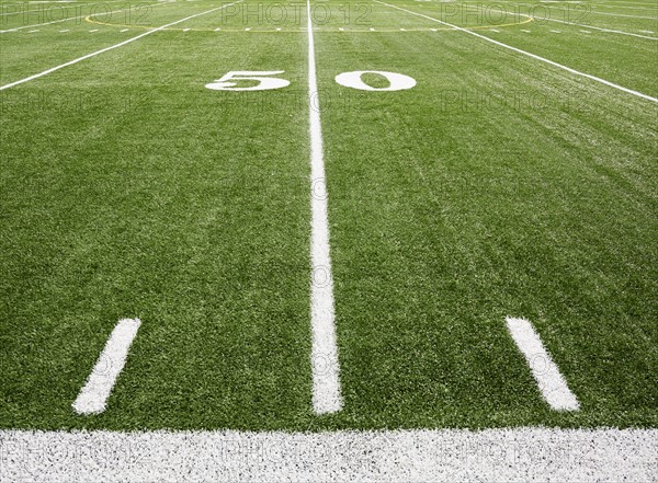 Football field marking of 50 yard line