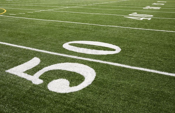 Football field marking of 50 yard line