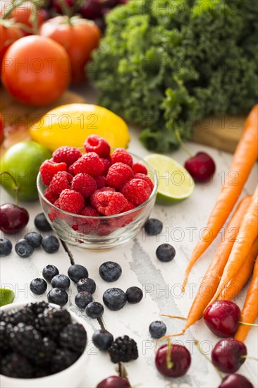 Various fresh fruits and vegetables