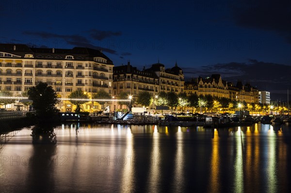 Switzerland, Geneva, Architecture of Geneva along Rhone River