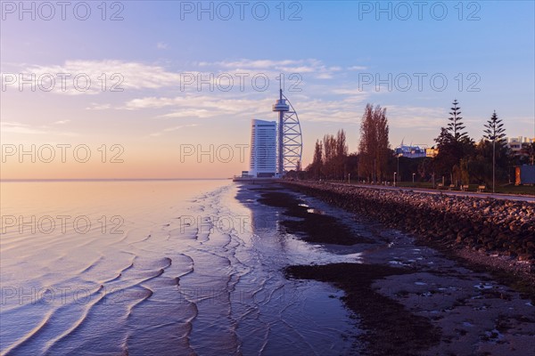 Portugal, Lisbon, Tower Vasco da Gama by Tagus River in Lisbon