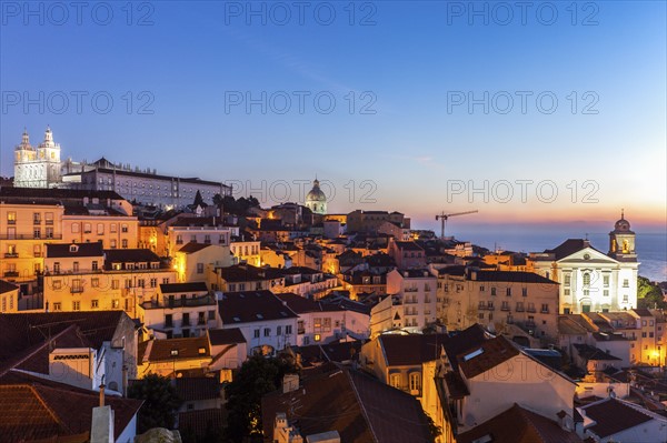 Portugal, Lisbon, Panorama of Lisbon Old Town at sunrise