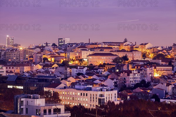 Portugal, Lisbon, Panorama of city at sunrise