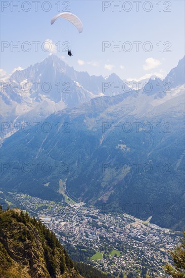 France, Auvergne-Rhone-Alpes, Chamonix, Chamonix seen from Reserve Naturelle de Carlaveyron