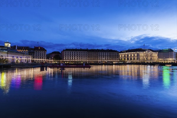 Switzerland, Geneva, Architecture of Geneva along Rhone River