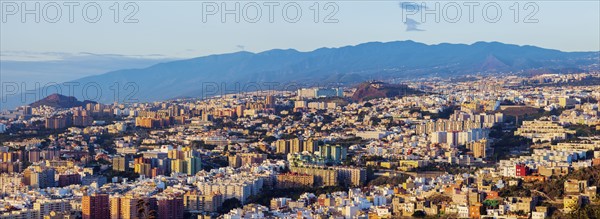 Spain, Canary Islands, Tenerife, Puerto de la Cruz, Panorama of Santa Cruz de Tenerife at sunrise