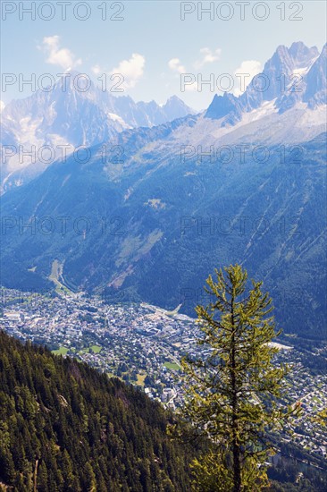 France, Auvergne-Rhone-Alpes, Chamonix seen from Reserve Naturelle de Carlaveyron