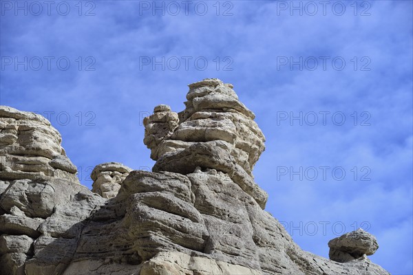 USA, New Mexico, Abiquiu, Low angle view of limestone rock formations