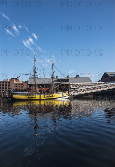 USA, Massachusetts, Boston, Tall ship in Fort Point Channel