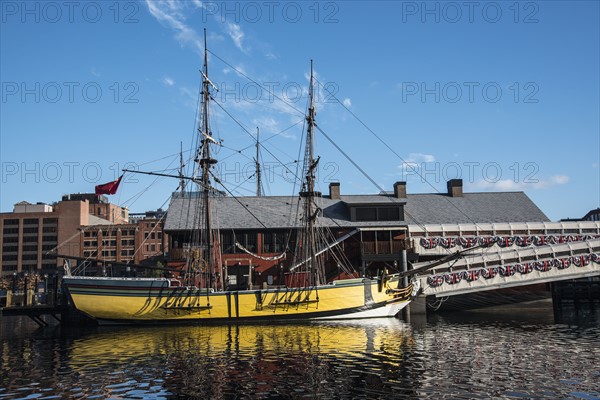USA, Massachusetts, Boston, Tall ship in Fort Point Channel
