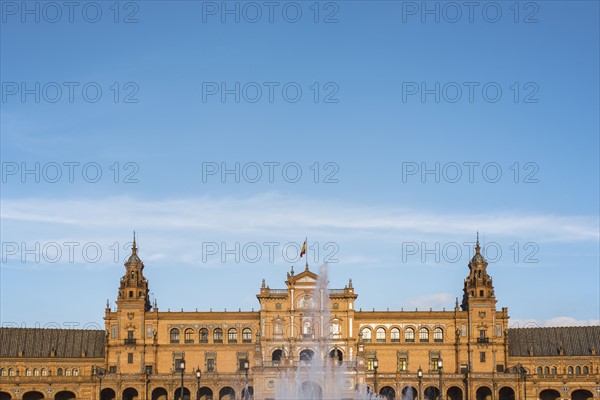 Spain, Seville, Fountain at Plaza De Espana