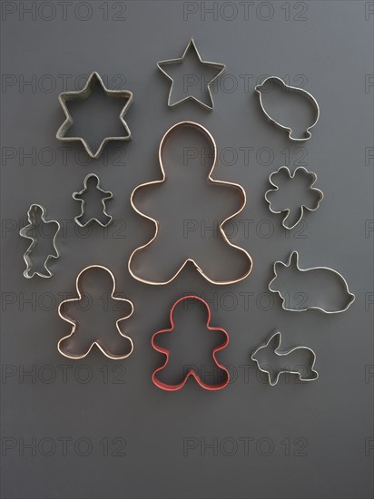 Studio shot of cookie cutters on grey background