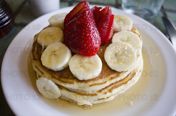 Fresh strawberry and banana pancakes