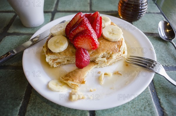 Fresh strawberry and banana pancakes