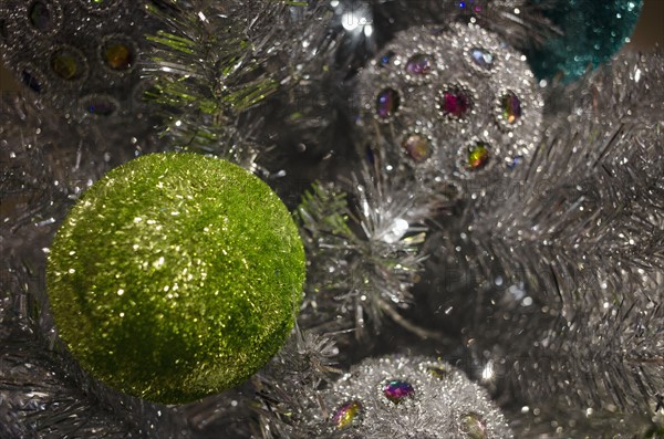 Detail of Christmas tree with decorations