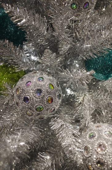 Detail of Christmas tree with decorations