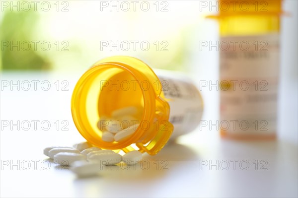 Pill bottles on table