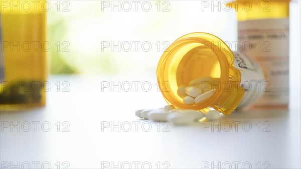 Pill bottles on table